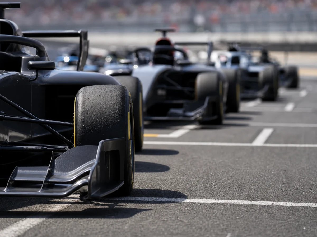 Illustration: f1-bilar genom en kurva under ett Grand Prix