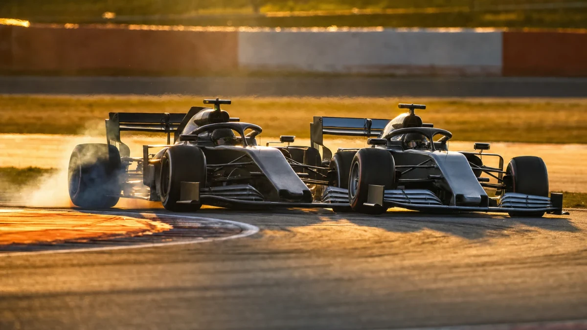 Illustration: f1-bilar tätt samlade i starten av ett sprintlopp