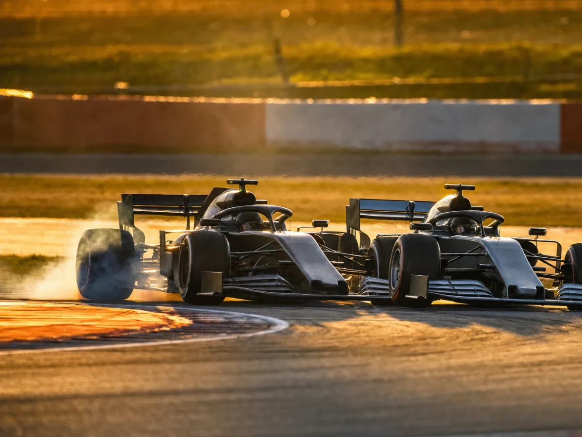 Illustration: f1-bilar tätt samlade i starten av ett sprintlopp