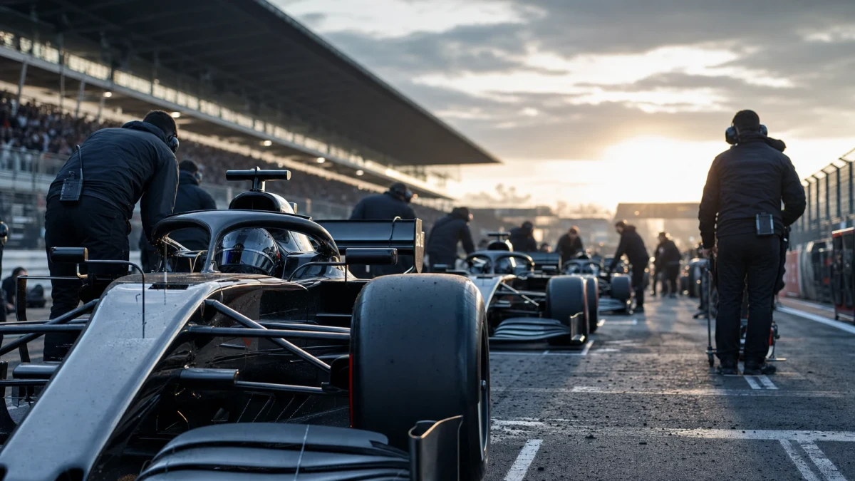 Illustration: startgrid i motorsportmiljö som illustrerar pole position